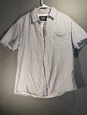 Monument Men's Short Sleeve Button-Up Shirt Blue Patterned Cotton Size L